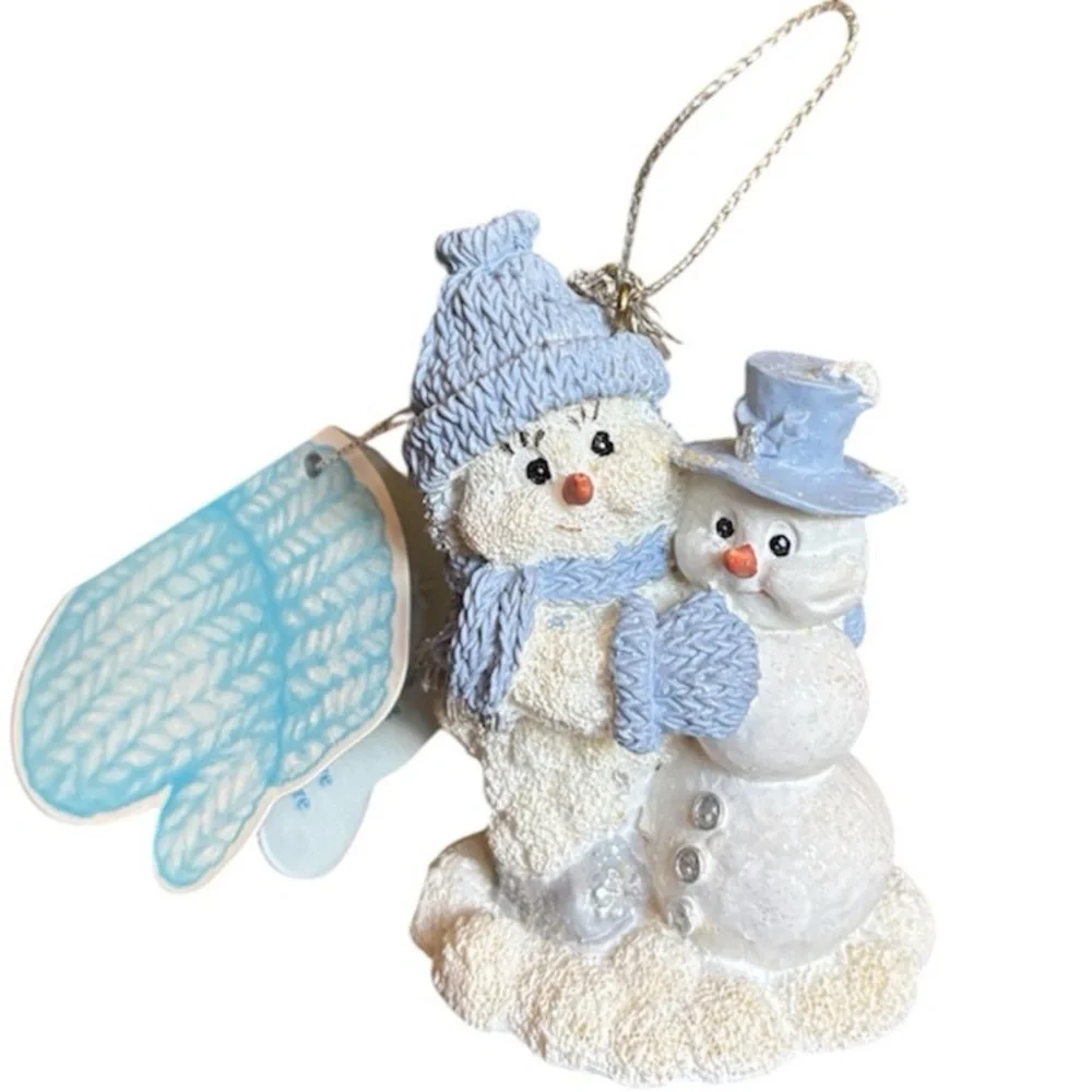 Snowman Christmas Ornament Vintage Snow Buddies Collectible White Blue Silver